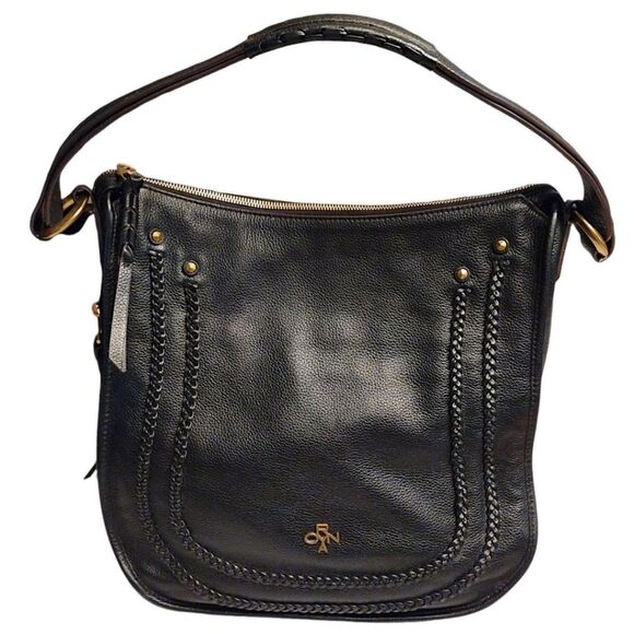 orYANY 'Madelyn' Pebbled Leather Braided Hobo Shoulder Bag, Black/Gold, LIKE NEW - Picture 2 of 11